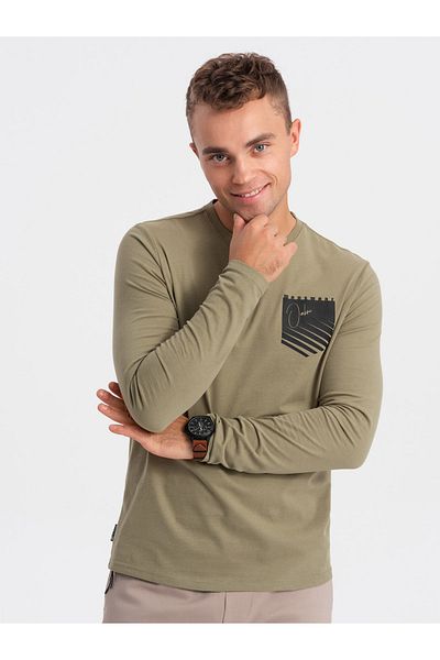OMBRE Men's Olive Printed Longsleeve T-Shirt V2 OM-LSPT-0118 M