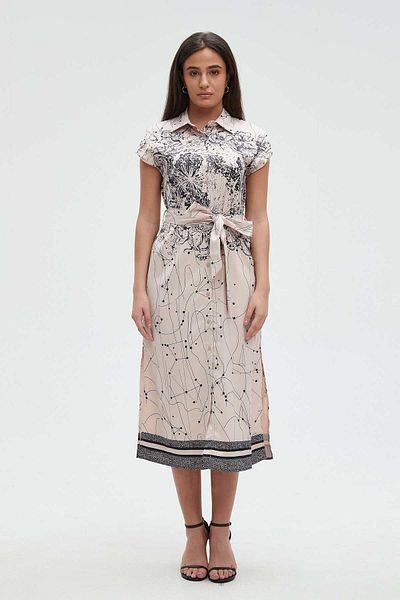 mica Floral Tie Waist Short Sleeve Midi Dress for Women