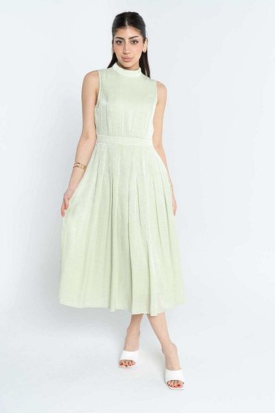mica Plain Midi Dress with Pleats at the Hem for Women