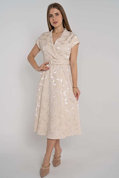 mica فستان ميدي مطبوع بأكمام قصيرة