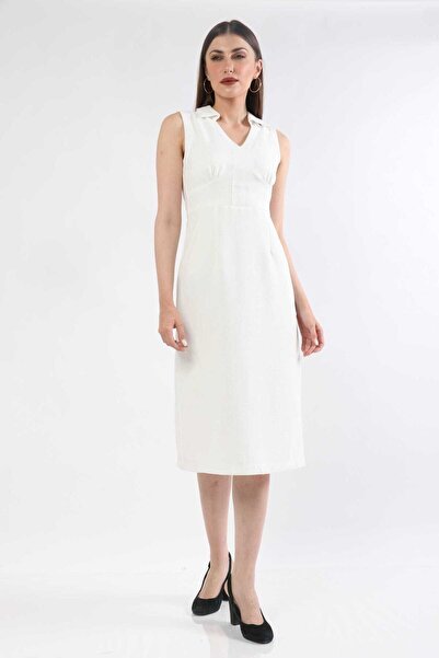 mica فستان ميدي سادة بدون أكمام مع رقبة عالية