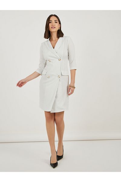 Styli Striped Double Breasted Blazer Knee Length Dress