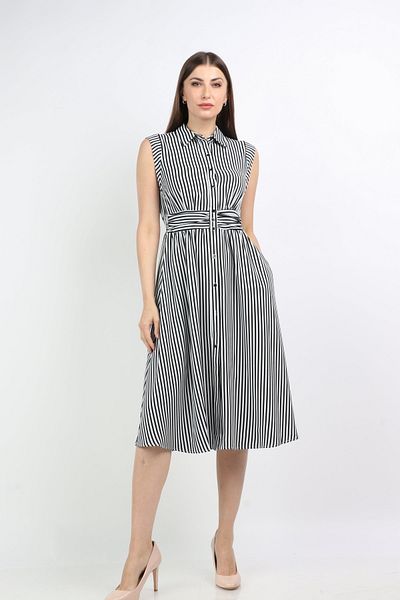 mica Striped Short Women's Dress with Waist Belt