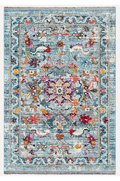 kilim home Marss 2165 Renkli Çiçek Desenli Yıkanabilir Kaymaz Tabanlı Salon H...