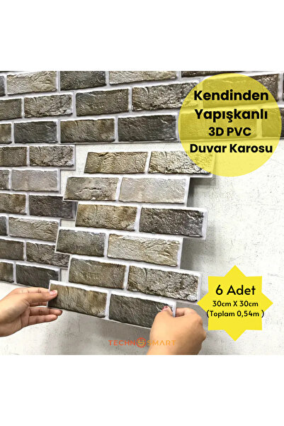 TechnoSmart 30X30cm 6Adet 3D Kendinden Yapışkanlı Duvar Kağıdı Kaplama Mutfak Banyo 1paket 0,54 m2