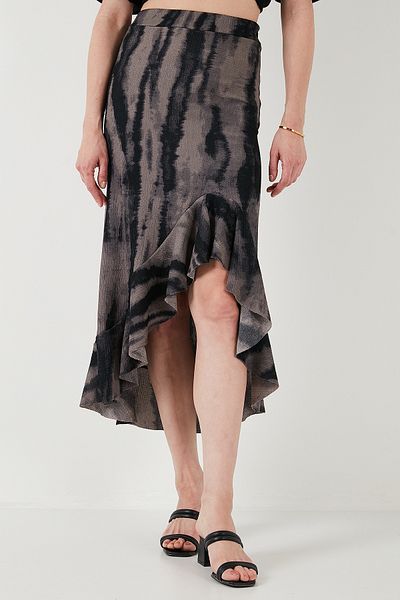 Lela Regular Fit Patterned High Waist Flounce Midi Length Slit Skirt Skirt 5869013