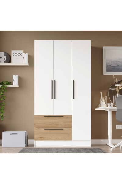 Yurudesign Nexus 3 Kapaklı 2 Çekmeceli Gardırop Elbise Dolabı Sepet-Beyaz NS3-SW