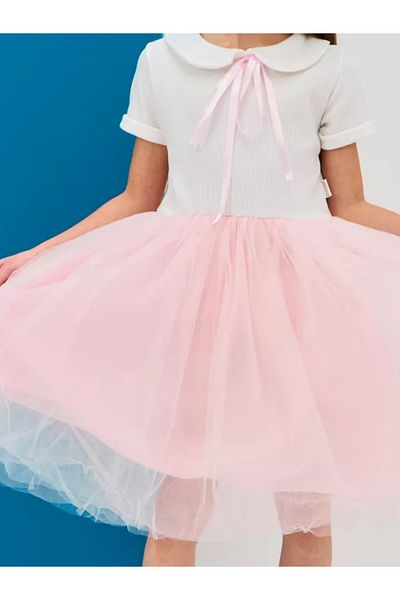nc gift Rochie cu mânecă scurtă cu guler pentru bebeluși cu fustă tutu căptușită din bumbac