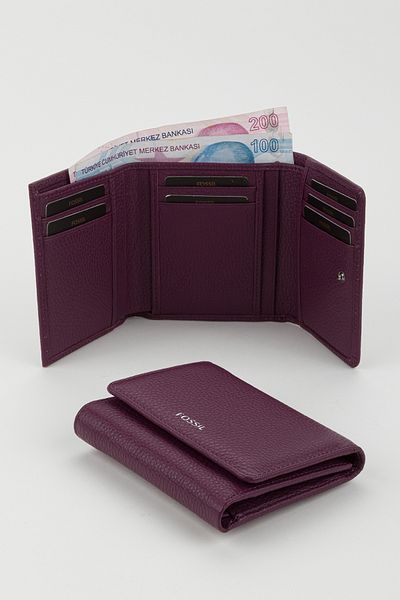 Fossil Boxed Genuine Leather Plum Women's Hand Portfolio Card Holder Wallet