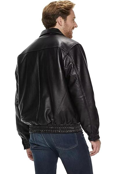 By Marki Marki Genuine Leather Pilot Coat - Black, Shirt Collar, Timeless and Fashionable Design - 502422