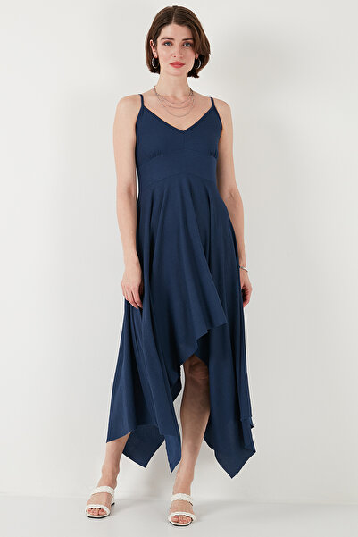 Lela Asimetrik Kesim Regular Fit Midi Boy Askılı V Yaka Elbise ELBİSE 5866131