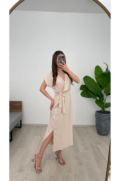 Nazline Women's Double Breasted Long Ayrobin Dress with Belt