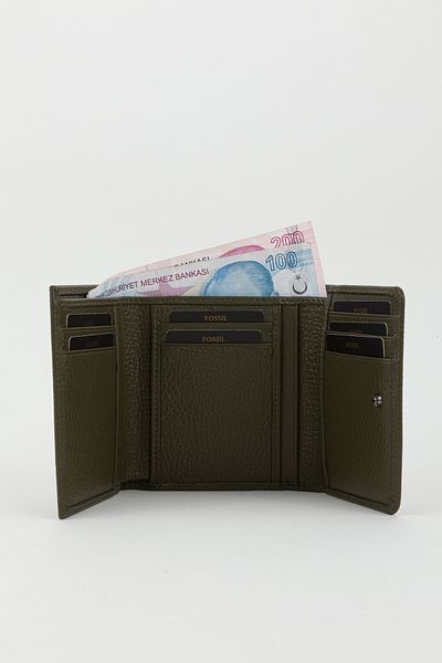 Fossil Boxed Genuine Leather Khaki Women's Hand Portfolio Card Holder Wallet