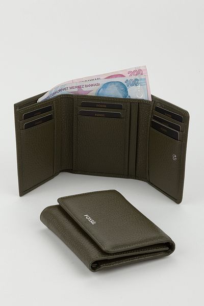 Fossil Boxed Genuine Leather Khaki Women's Hand Portfolio Card Holder Wallet
