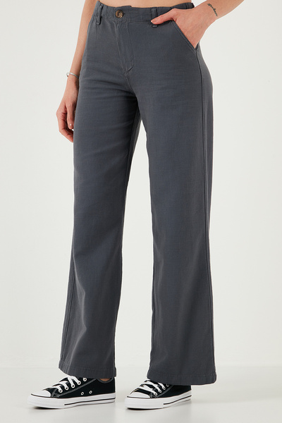 Lela Pamuklu Standart Fit Yüksek Bel Geniş Paça Pantolon PANTOLON 668YP5193