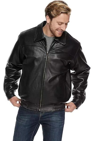 By Marki Marki Genuine Leather Pilot Coat - Black, Shirt Collar, Timeless and Fashionable Design - 502422