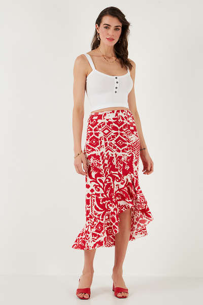 Lela Fusta cu tăietură midi cu talie înaltă cu modele cu tăietură normală 5869013