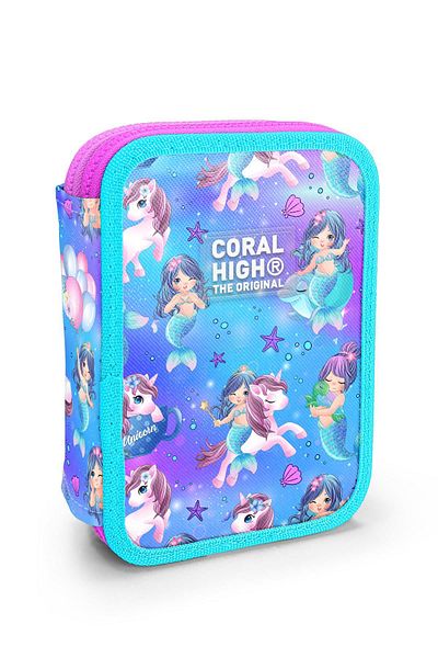 Coral High Geantă pentru creion cu două straturi pentru copii, mov, roz, unicorn, sirenă, 11138