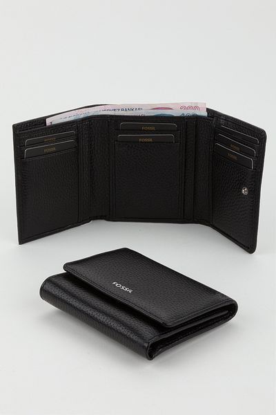 Fossil Boxed Genuine Leather Black Women's Hand Portfolio Card Holder Wallet