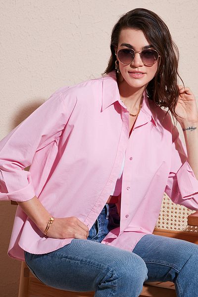 Lela Cotton Regular Fit Front Short Back Long Oval Cut Shirt Shirt Cf25S 163867
