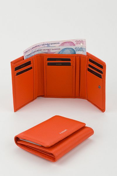 Fossil Boxed Genuine Leather Orange Women's Hand Portfolio Card Holder Wallet