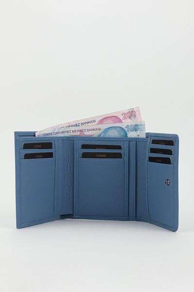 Fossil Boxed Genuine Leather Ice Blue Women's Hand Portfolio Card Holder Wallet