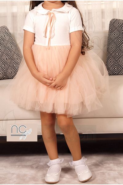 nc gift Rochie cu mânecă scurtă cu guler pentru bebeluși cu fustă tutu căptușită din bumbac