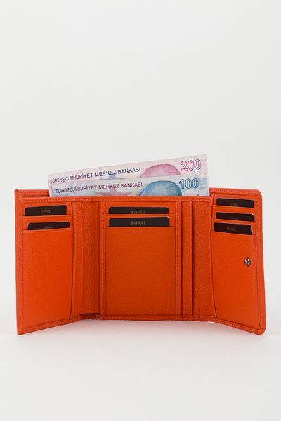 Fossil Boxed Genuine Leather Orange Women's Hand Portfolio Card Holder Wallet