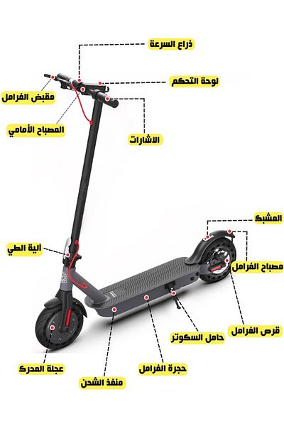 Fitness World سكوتر كهربائي ببطارية ليثيوم، شحن سريع، نظام فرامل مزدوج، سرعة تصل إلى 25 كم/ساعة، 25 سم