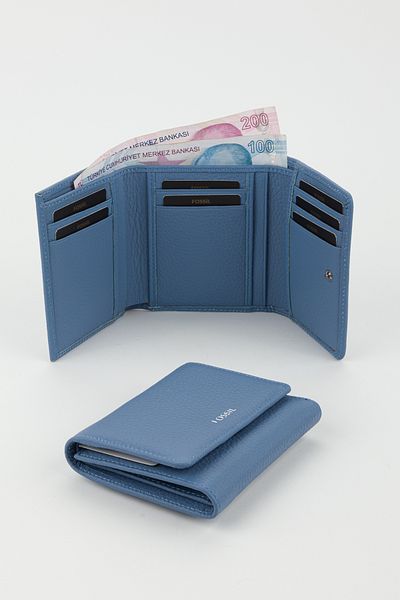Fossil Boxed Genuine Leather Ice Blue Women's Hand Portfolio Card Holder Wallet
