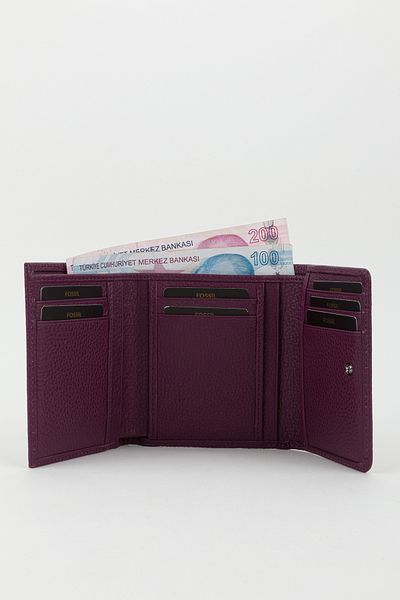 Fossil Boxed Genuine Leather Plum Women's Hand Portfolio Card Holder Wallet