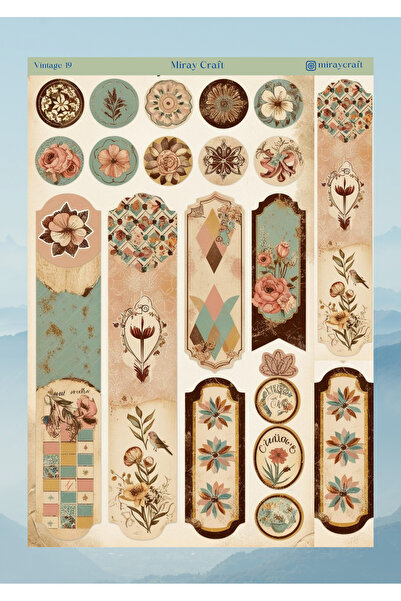 MirayDesign AUTOCOLANT/ALBUM DE COLETAȚI CU TEMĂ VINTAGE, 12*17 CM, PENTRU BULLET JOURNAL, PLANIFICATOR, AGENDĂ, CADER