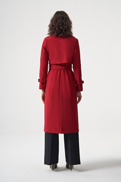 MZL Premium Red Long Trench Stamp Coat