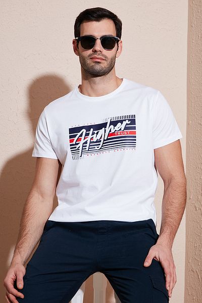 Buratti Ανδρικό μπλουζάκι - Βαμβακερό, Slim Fit, Crew Neck, Printed - 541HIGHER