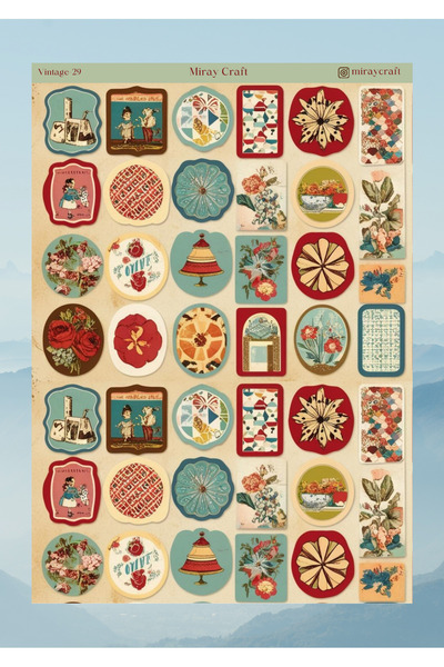 MirayDesign AUTOCOLANT/ALBUM DE COLETAȚI CU TEMĂ VINTAGE, 12*17 CM, PENTRU BULLET JOURNAL, PLANIFICATOR, AGENDĂ, CADER