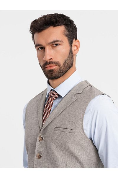 OMBRE Beige Anzugweste mit Kragen für Herren - beige V3 OM-BLZV-0109 XL