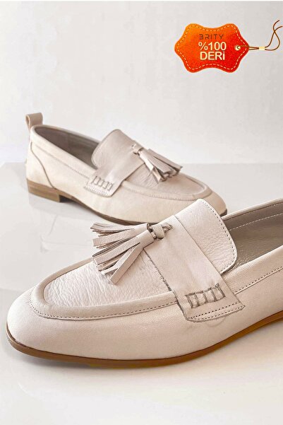 BRITY Kadın Püskül Detaylı Hakiki Deri Loafer