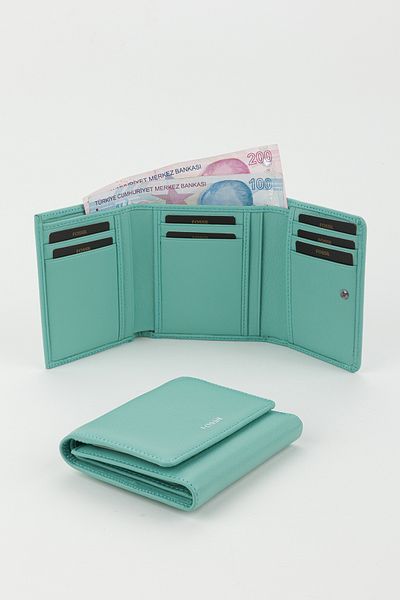 Fossil Boxed Genuine Leather Water Green Women's Hand Portfolio Card Holder Wallet