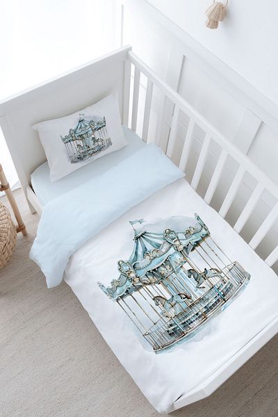 Tuğba Kuğu Baby Size Duvet Cover Set - Royal Series - Orange Carousel (100X150)
