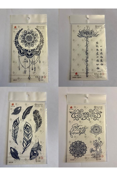 Airbrush Tattoo Mandala Tüy 3 Hafta Kalıcı 4 Adet Birden Yapıştırma Geçici Dövme Yarı Kalıcı Dövmeler