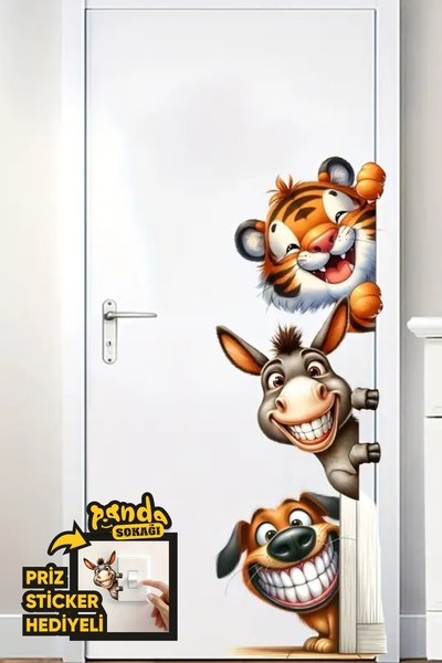 PANDA SOKAĞI Смішні щасливі тварини Наклейка на двері, Набір наклейок на скля...