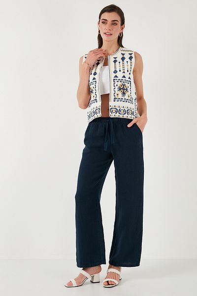 Lela Cotton Regular Fit Floral Embroidery Embroidered Vest Vest 676293