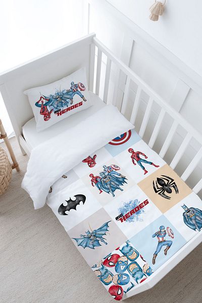 Tuğba Kuğu 100X150 Cartoon Series Super Heroes Patchwork Baby Bedding Set