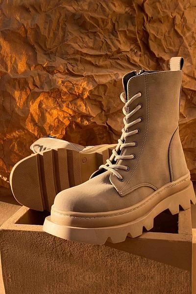 BRITY Thermo Sole Suede Μποτάκια με κορδόνια και φερμουάρ