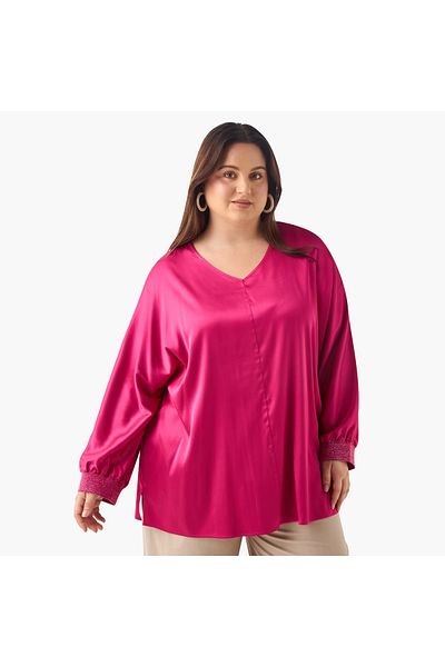 Ulla Popken 34 SLEEVE SATIN V NECK BLOUSE