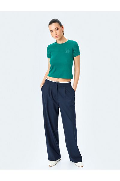 Koton Cotton Crew Neck Short Sleeve Ribbed T-Shirt