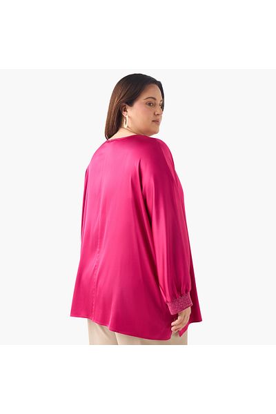 Ulla Popken 34 SLEEVE SATIN V NECK BLOUSE