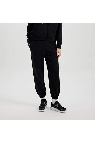 THE WHITE Unisex Black Rubber Leg Raised Cotton Winter Sweatpants