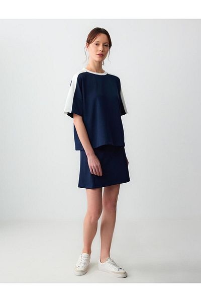 Jimmy Key Navy Blue Relaxed Fit High Waist Knitted Mini Skirt