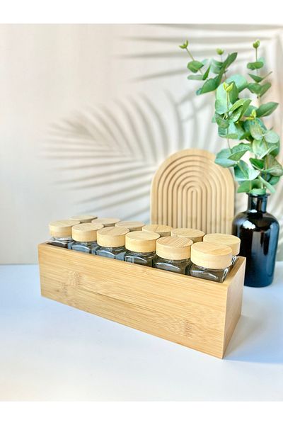 Mottogo 12-Piece Glass Spice Rack Set with Bamboo Box